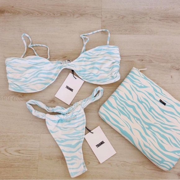 triangl swimwear Other - Triangl Light Blue White Zebra Print Bikini Set with Matching Pouch